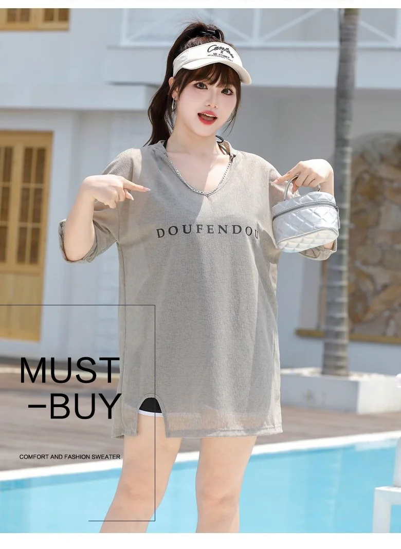 Swimsuit Women Belly Slim Student Sunscreen Three Piece Loose Shade Meat Mesh Cover Shirt Fat mm Large Size Swimwear