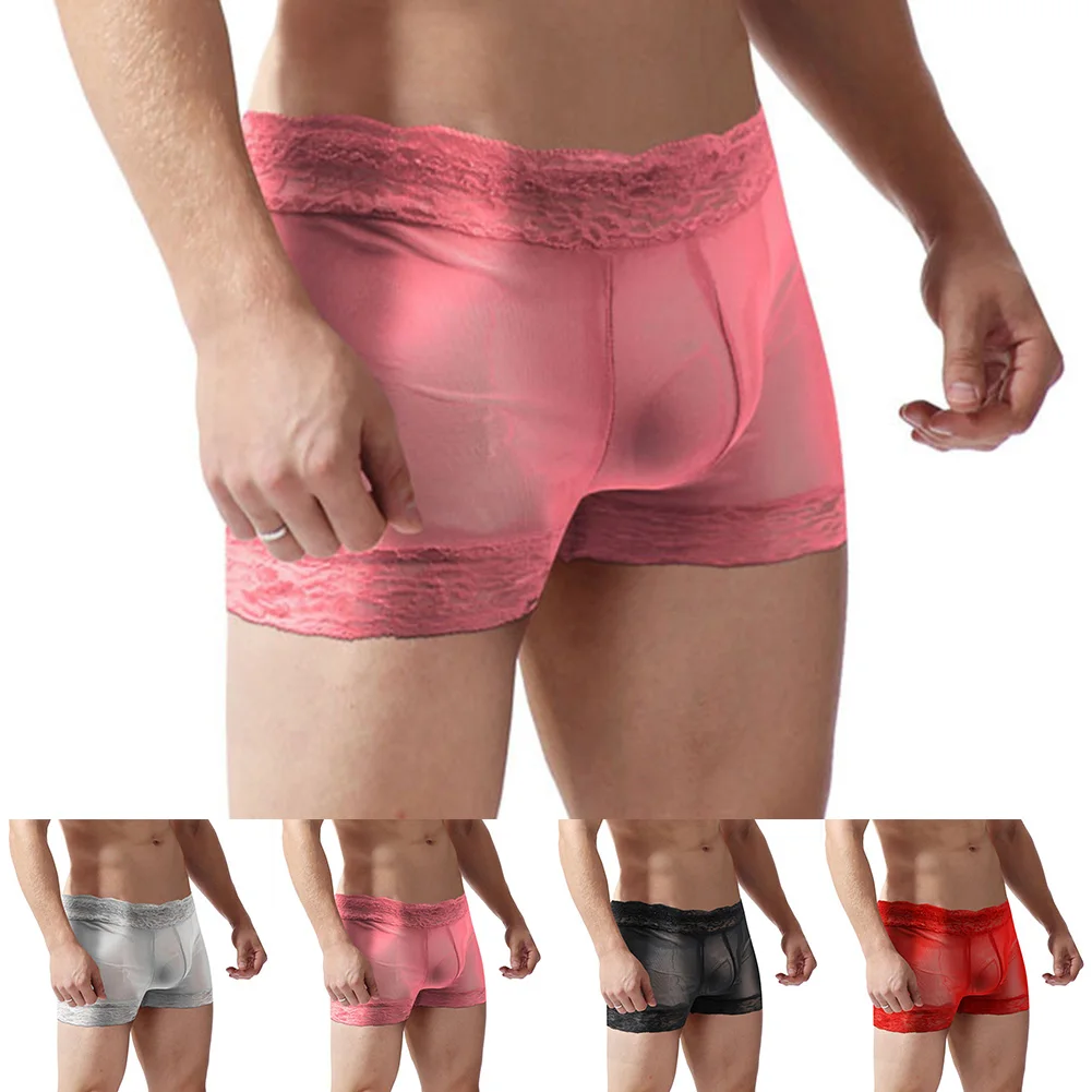 

Sexy Thin Seamless Boxershorts Men See-through Boxer Briefs Sheer Mesh Pouch Underwear New Mans Boxer Homme Panties Lingerie