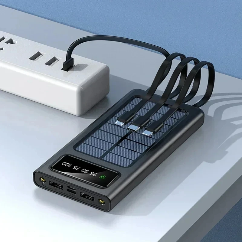 Batteria solare ricaricabile esterna ad alta capacità con caricatore solare portatile Power Bank con 4 cavi per iPhone Samsung 2026 - immagine 5