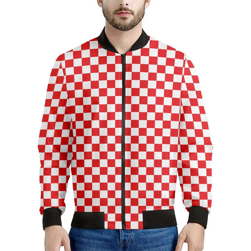 thumbnail image 1 of Chaqueta con cremallera a cuadros con estampado 3D colorido para hombre, sudadera de gran tamaño a la moda, chaquetas de calle para primavera y otoño, abrigos de manga larga, 1 of 4