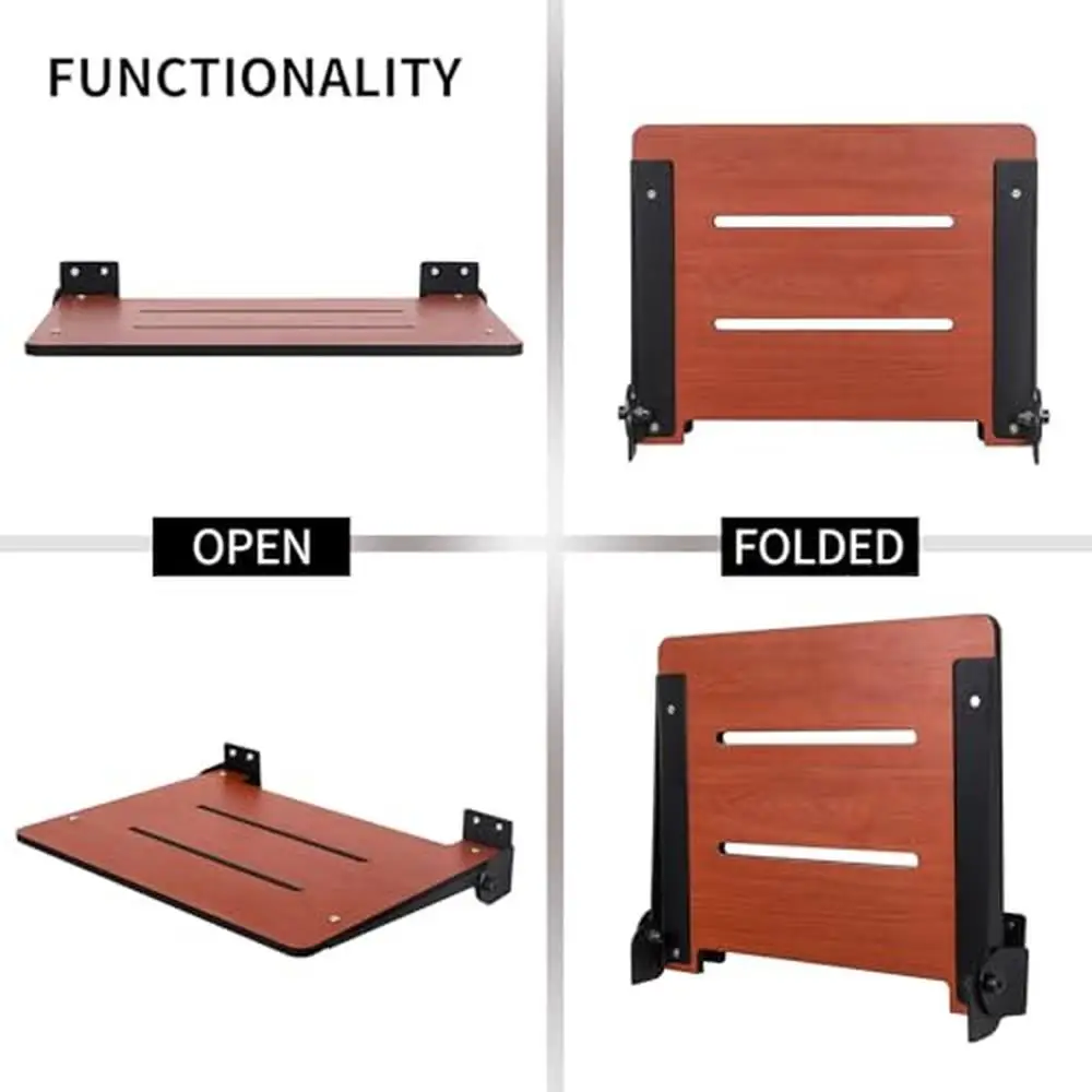 Folding Wall Mounted Shower Seat Phenolic Stainless Steel Support Bathroom Safety 400 lbs Capacity Foldable Fold Up Fold Down 3