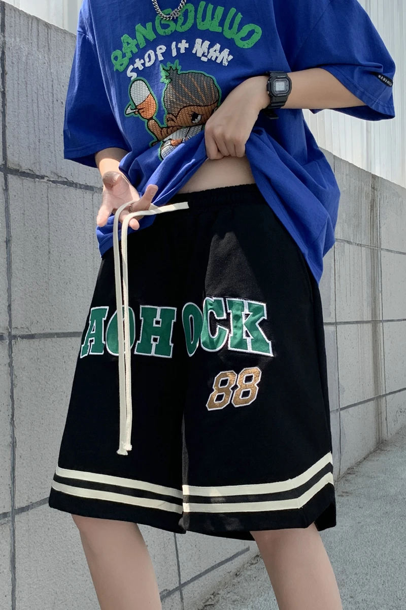Men Boy Streetwear Letters Print Shorts Striped Drawstring Hip Hop Punk Sports Basketball Loose Shorts Walking Home Loungewear