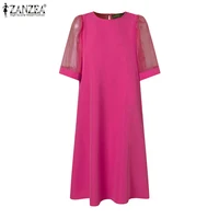 ZANZEA Women Vintage Vestidos Solid Mesh Patchwork Sundress Casual Summer Mini Dress Party Ruffle Short Sleeve Loose Dresses - Image 4