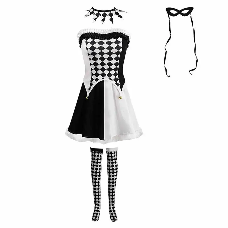 

Halloween Circus Costume Black And White Grid Evil Outfit Women Costume Circus Women Cosplay Dress-up Supplies