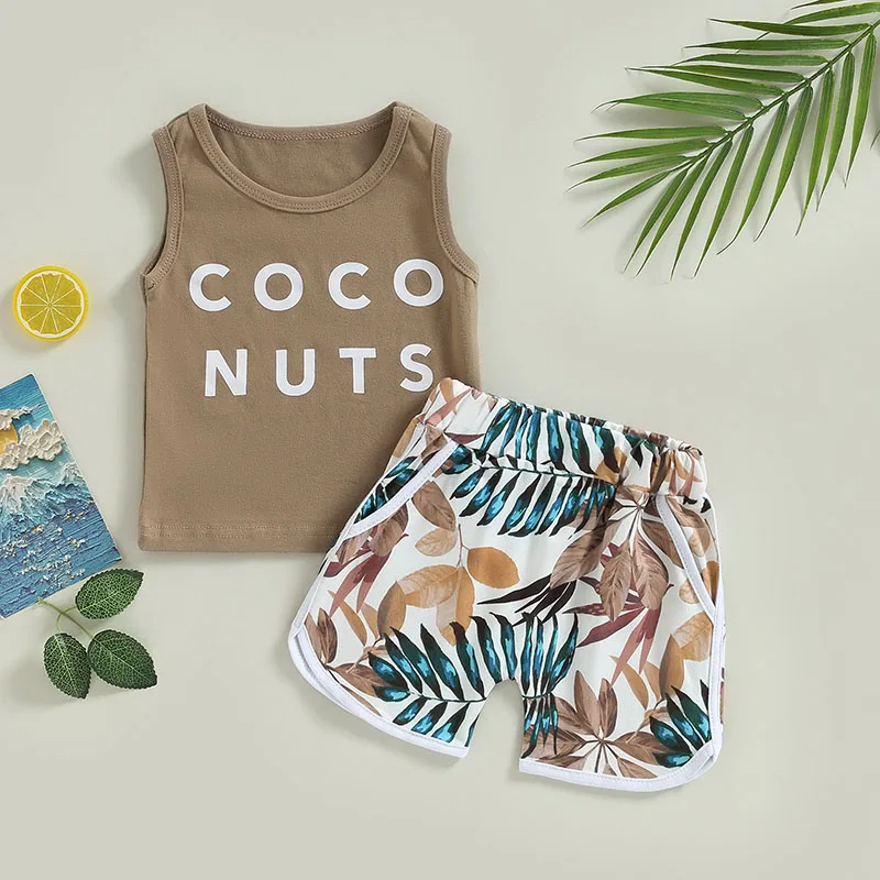 

2023-04-21 Lioraitiin 0-24M Infant Boys Girls 2Pcs Casual Summer Pants Suit Vest Round Neck Tops + Tree Print Short Pants