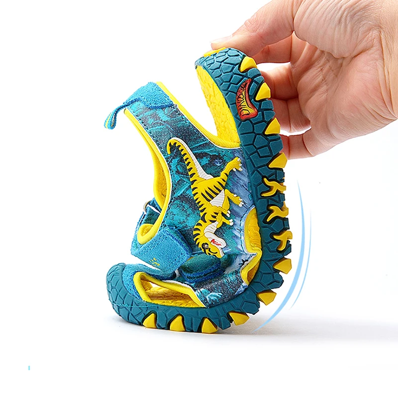 EXDINO Children\'s Sandals T-REX Kids Summer Beach Shoes Leather Closed Toe  Dinosaur 2023 New Boys Girls Outdoor Casual Sandals