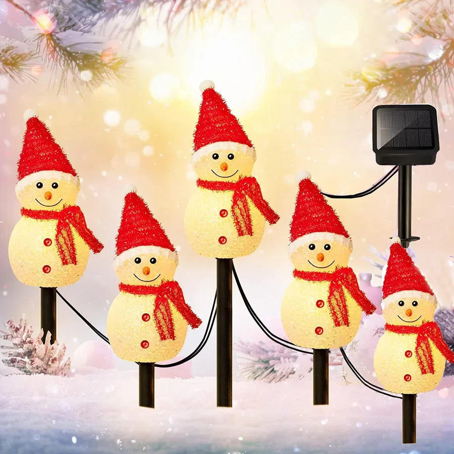 

Solar Snowman Garden Stakes Lights 5IN1 Outdoor Solar Snowman Santa Light Waterproof Snowman Solar Patio Landscape Light