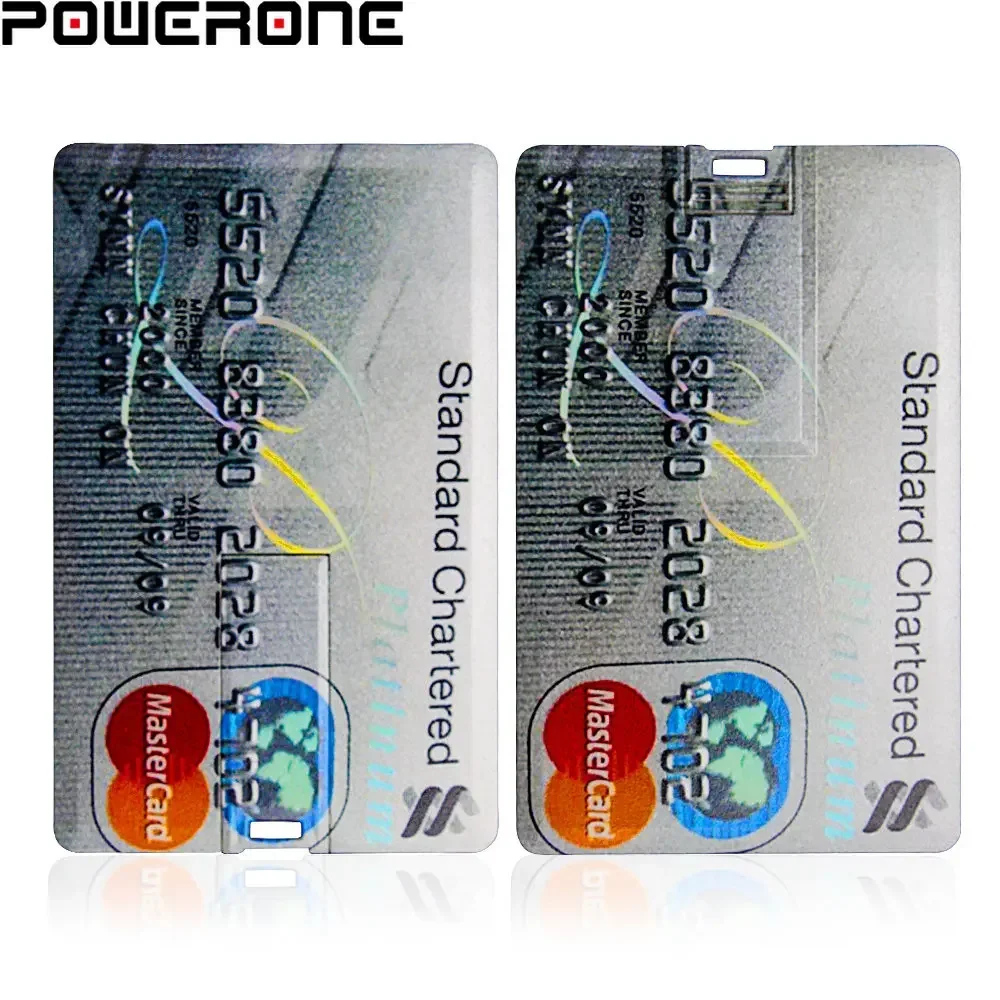 POWERONE 방수 USB 플래시 드라이브 64GB 슈퍼 슬림 신용 카드 펜 드라이브 32GB 은행 카드 모델 메모리 스틱 16GB Pendrives 8GB