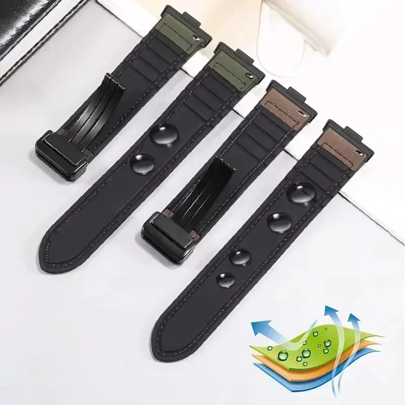 Premium Leather and Sports Silicone Strap with Magnetic Buckle - Elegant Wristband Bracelet