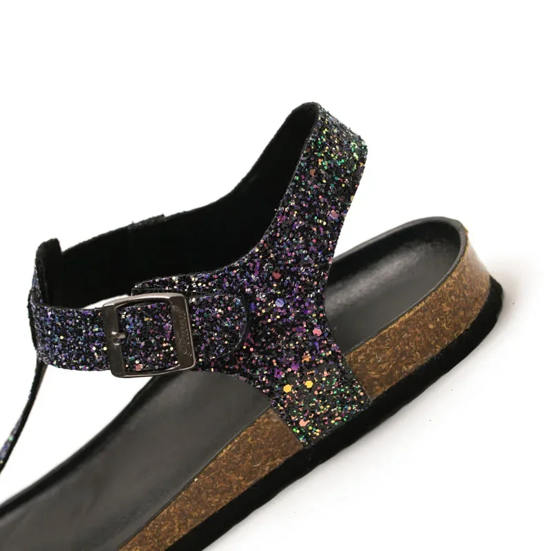 2023 new summer wome Slippers Beach Audult Cork Sandals Bling Sequins for Family Shoes  Barefoot Flats Girls Slipper