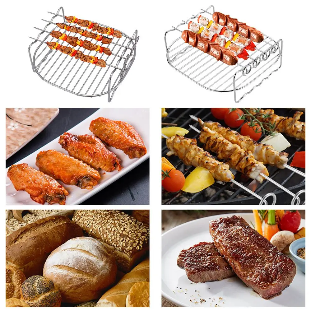 Baking Tray Skewers Air Fryer Stainless Steel Holder BBQ Rack Double-deck Home Baking Dishes Durable Tray Rack air fryer rack