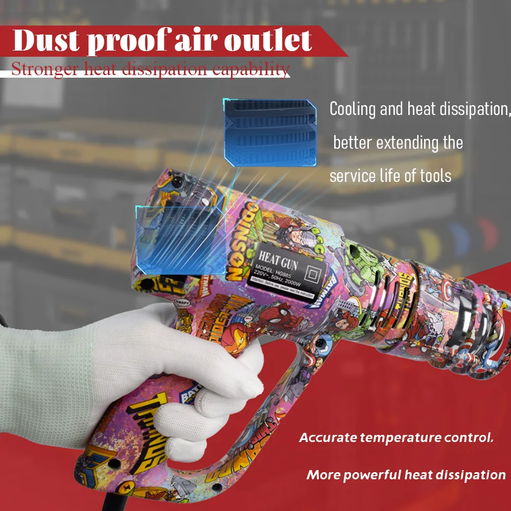 Graffiti Hot Air Gun Temperatures Adjustable Car Film Heat Gun Thermal Blower Shrink Wrapping With Anti scald Cover 220V 2000w