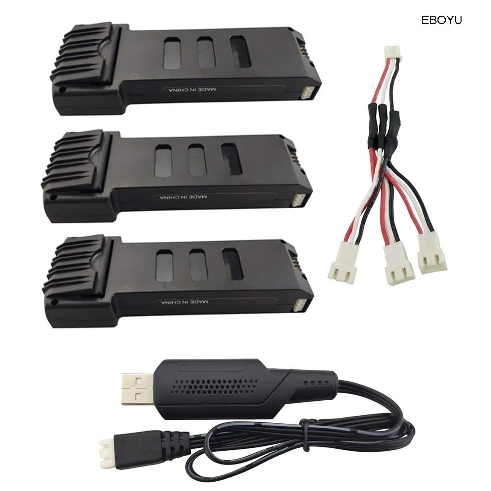 

EBOYU 3pcs * 7.4V 1200mAh Li-po Battery + 1 to 3 Charging Conversion line for E511 E511S RC Quadcopter Drone Spare Parts