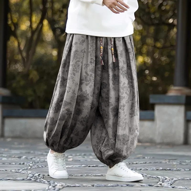 

5XL Chinese Traditional Dress Spring and Fall Harem Pants Retro Floral Men's Lantern Leisure Oversized Streetwear Pants