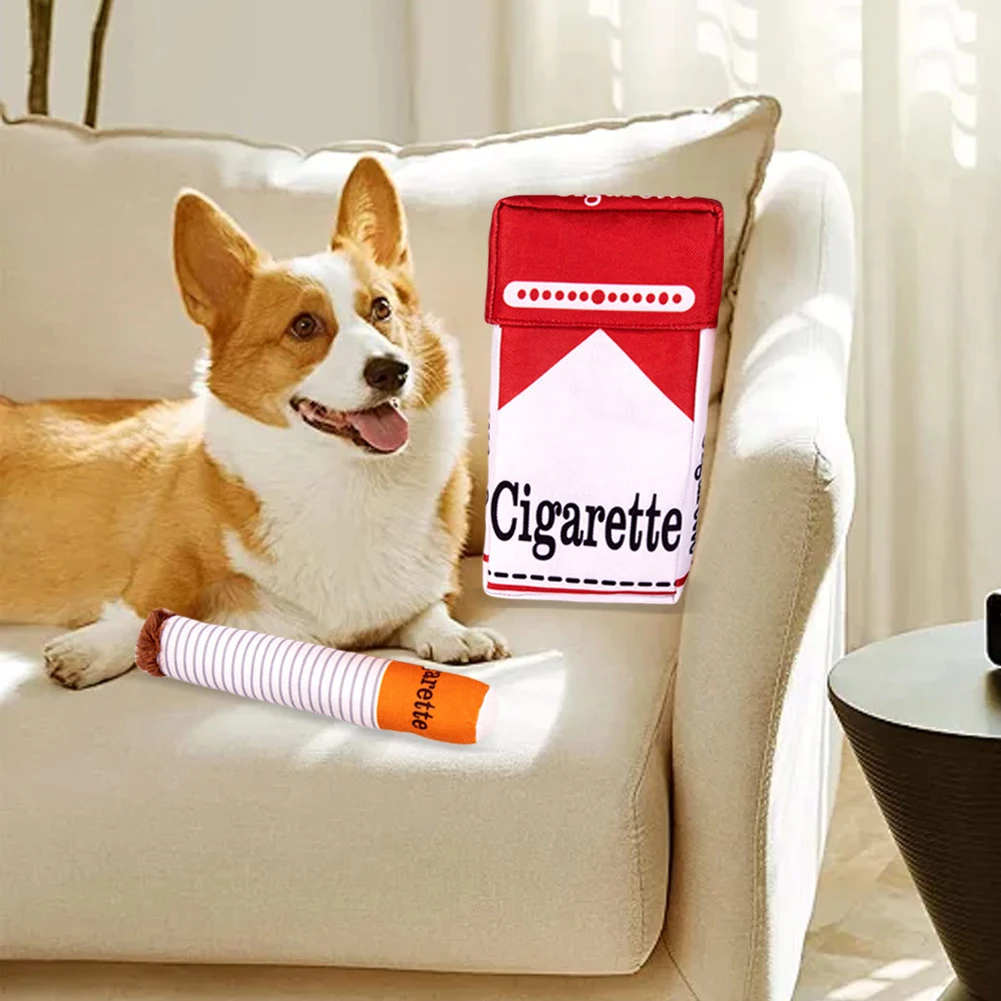Cigarettes Dog Toy Imitation Cigar Giggles Sound Self-Entertaining Chew-Resistant Plush Grinding Teeth Small Dogs Medium Dogs 4