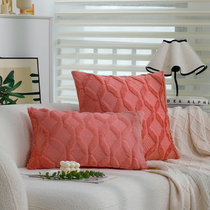 Cushion Cover Plush Coral Red Decorative Coussion Multi-size