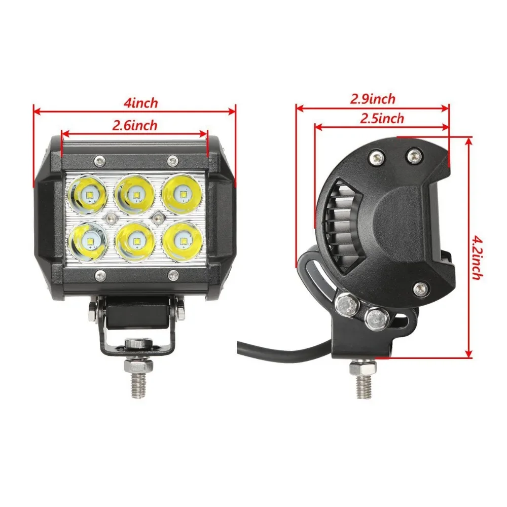 12V 24V 4인치 18W LED 작업등 바 램프 (오토바이, 트랙터, 보트, 오프로드, 4WD, 4x4 트럭, SUV, ATV용)