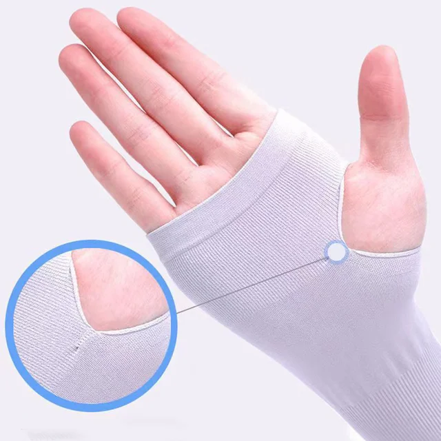 1 Pair Summer Long Ice Silk Arm Sleeves Sun UV Protection Hand Protector Cover Sunscreen Outdoor Elastic Half Finger Gloves Set 3