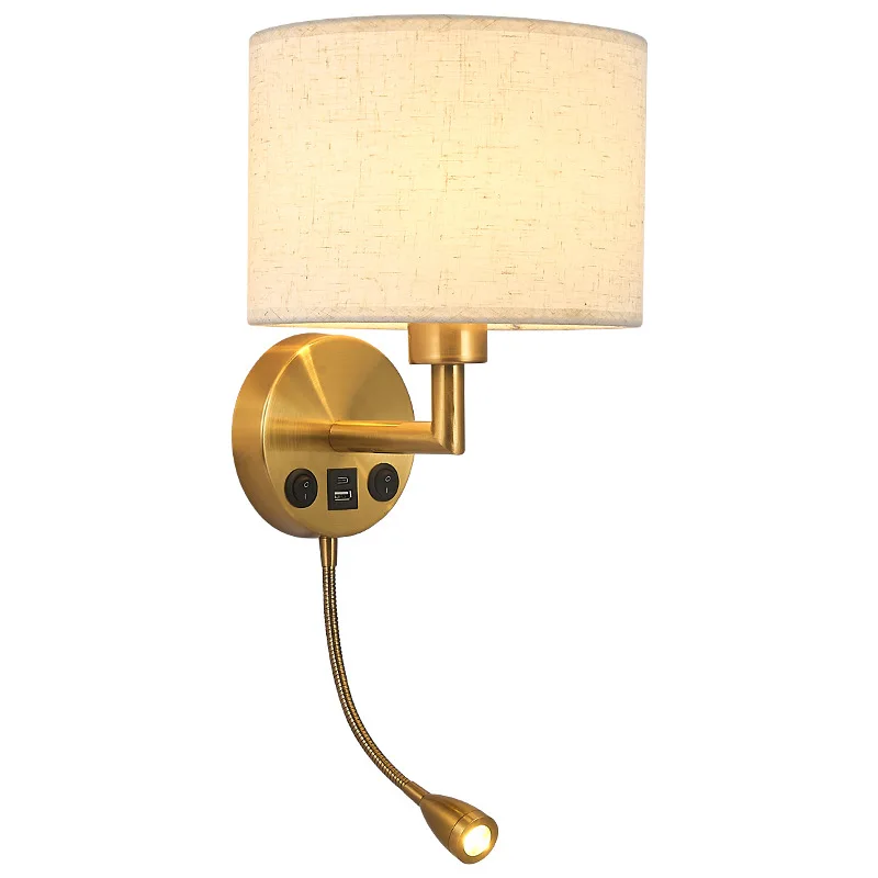 E27 LED Fabric Lampshade Adjustable Angle Wall Light USB Charging Port Bedroom Bedside Reading Light Home Decoration Wall Lamp led wall lamp wall light led reading light