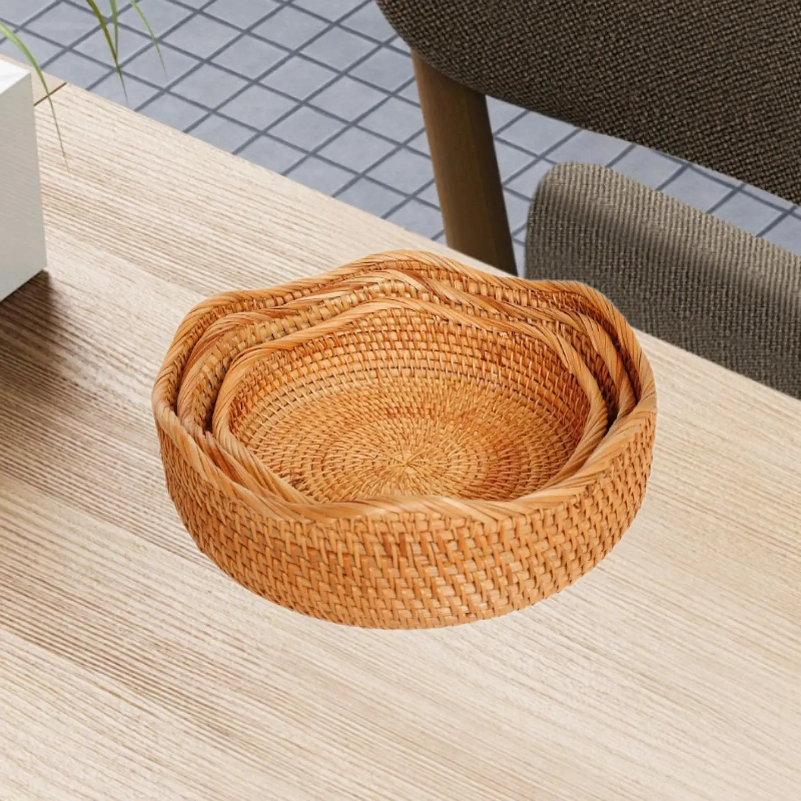 3x Woven Fruit Basket Portable Fruit Storage Holder for Tea Coffee Table 3x Woven Fruit Basket Portable Fruit Storage Holder for Tea Coffee Table