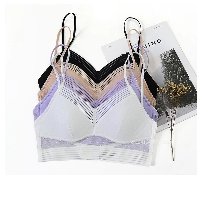 2024 New Sexy U Backless Invisible Bra Underwear without stones Thin Triangle Cup Bra with Lace Mesh Wireless Bra Women Lingerie