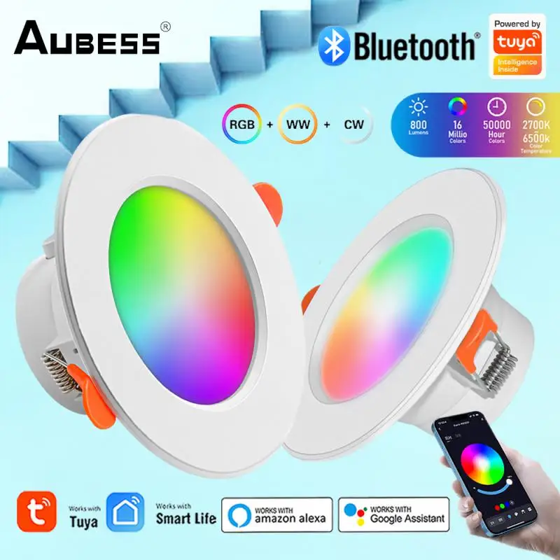 

Tuya LED Downlight Bluetooth-Compatible Smart Ceiling Light 10/15W Dimmable RGB Lamp APP Remote Control With Google Alexa Home