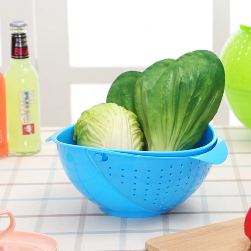 

1Pc 2 in 1 New Vegetable Basin Wash Rice Sieve Fruit Bowl Fruit Basket Kitchen