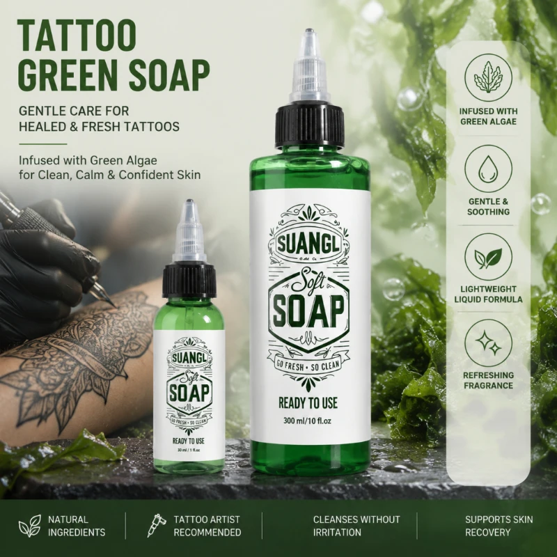 Sapone Verde per Tatuaggi 30/300ML Ultra Concentrato, Forniture Professionali per Tatuaggi, per Cura Post-Tatuaggio e Pulizia Piercing