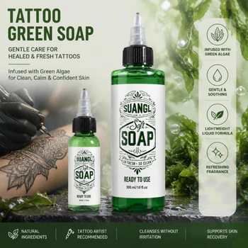 Sapone Verde per Tatuaggi 30/300ML Ultra Concentrato, Forniture Professionali per Tatuaggi, per Cura Post-Tatuaggio e Pulizia Piercing