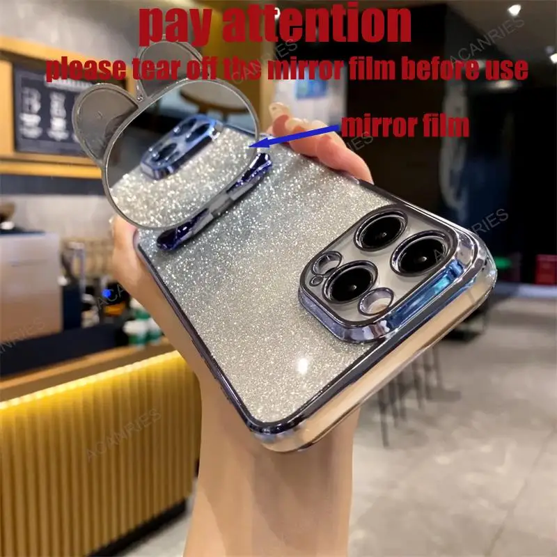 Invisible Makeup Mirror Rabbit Stand Plating Soft Phone Case Cover