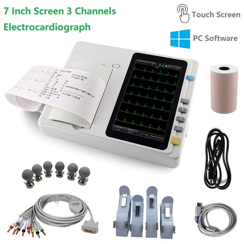 7 inch touch screen Human/Vet Use ECG301 /ECG601 Digital 3/6 Channel 12 Leads ECG/EKG Machine Electrocardiograph With software