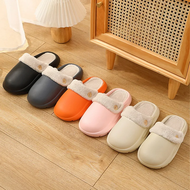 I udlandet Andesbjergene Blå Women Autumn Winter 2022 New Warm Slippers Men Soft Waterproof Eva Plush  Slippers Female Clogs Couples Home Indoor Fuzzy Shoes - AliExpress