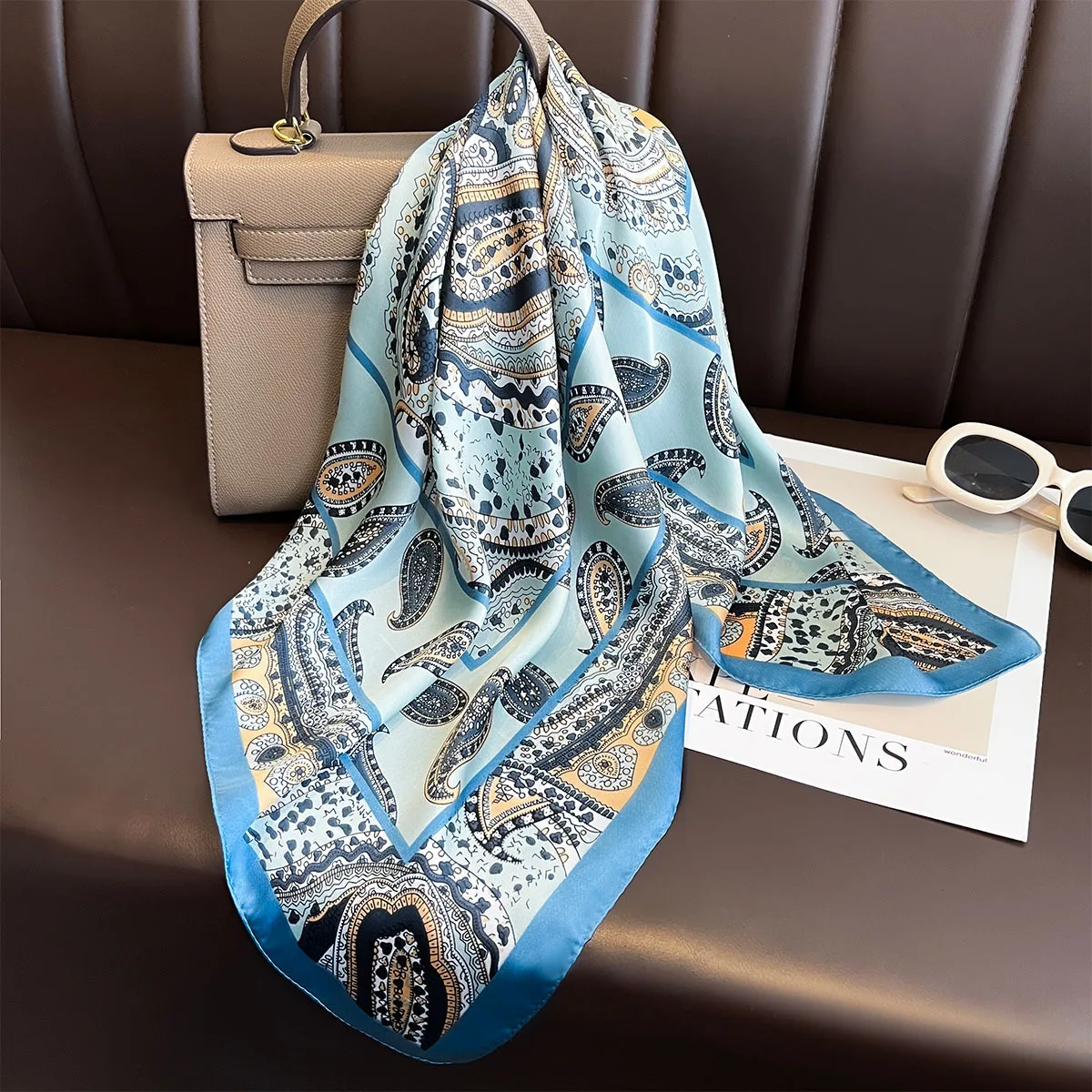 Yellow Lemon Print Square Silk Scarf - Fashionable Neck Tie & Decorative Neckerchief