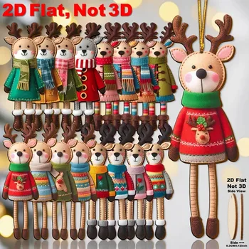 16pcs 2D Colorful Christmas Reindeer Wooden Ornament 2025 Christmas Cartoon Hanging Ornaments for Home 2026 New Year Gift