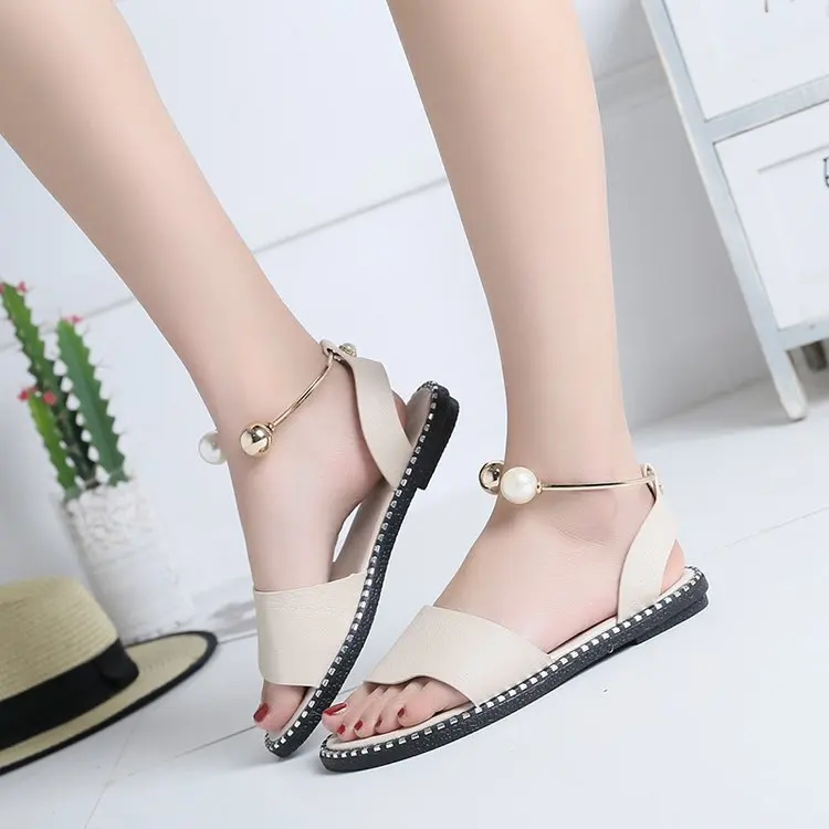 Summer Women Beaded Pearly Sandals Slippers Shoes Ladies Flats Sandals Flip Flop Casual Flat Slingback Shoes