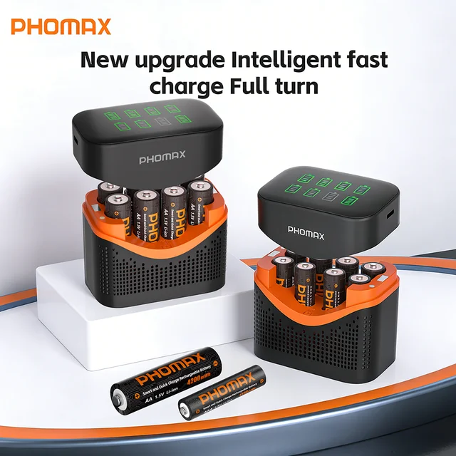 PHOMAX Rechargeable Battery & Fast Charger Box Long-Lasting 1.5V AA 4200mWh/AAA1110mWh Lithium Bateries For Toy Remote Daily Use 1