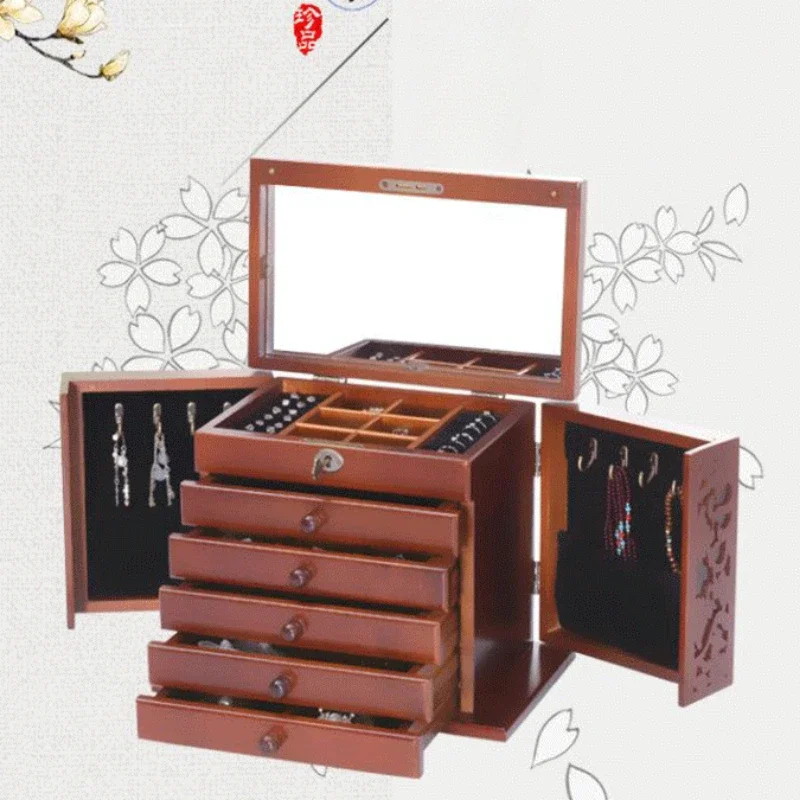 Necklace Jewelry Organizer Box Wood Jewelry Case with Ring Earring Drawer Bracelet Display Plastic Storage Separators 3