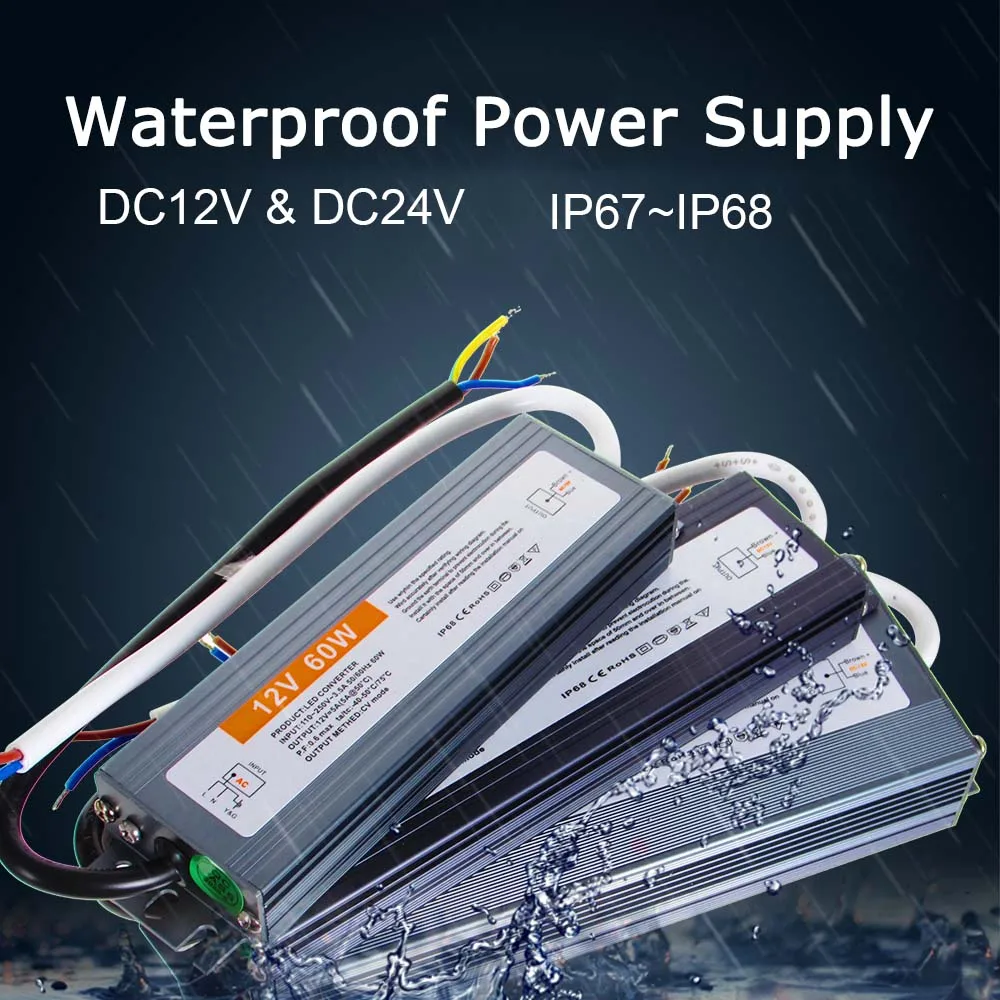 Waterproof Power Supply IP67 IP68 Lighting Transformer AC110V~220V To DC 12V 24V LED Driver 10W 20W 30W 50W 100W Outdoor Adapter