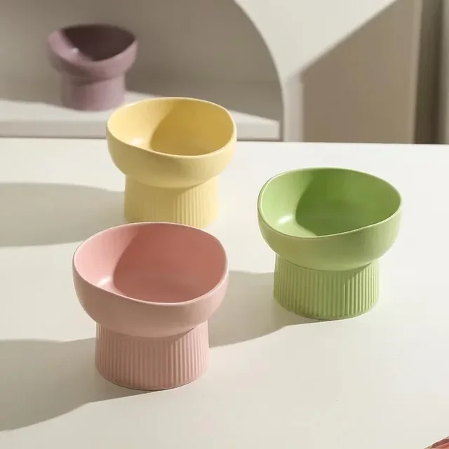 Cat Nordic Style Food Water Bowl Pet Animal Ceramic Eating Dishes High Foot Raised Puppy Cats Matte Bowls Elevated Dog Bowls 4