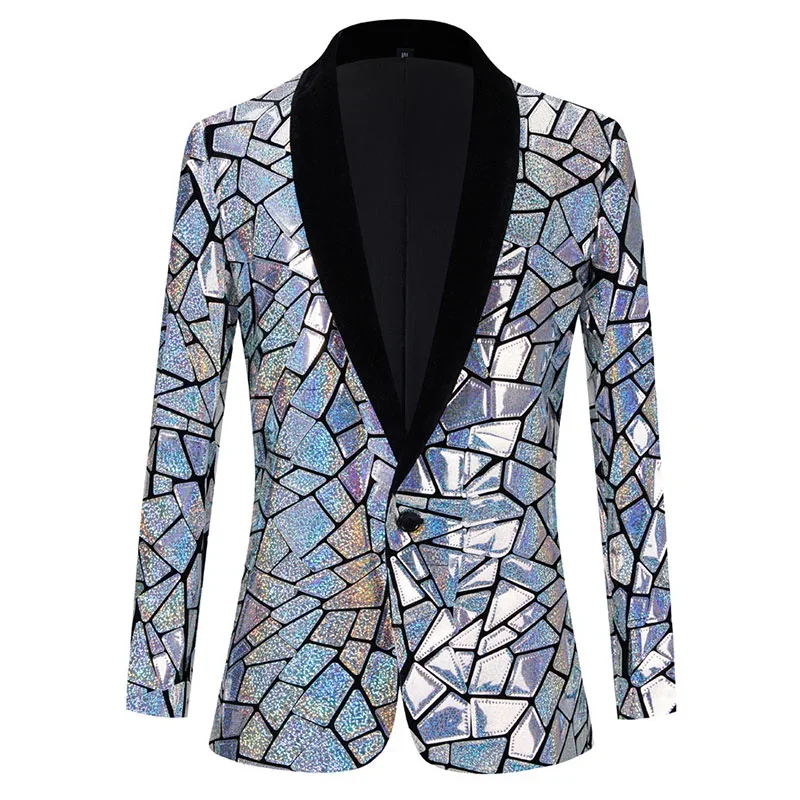 Blazer Jacket Men One Button Shawl Lapel Dress Suit for Party Stage Prom Singer Costume
