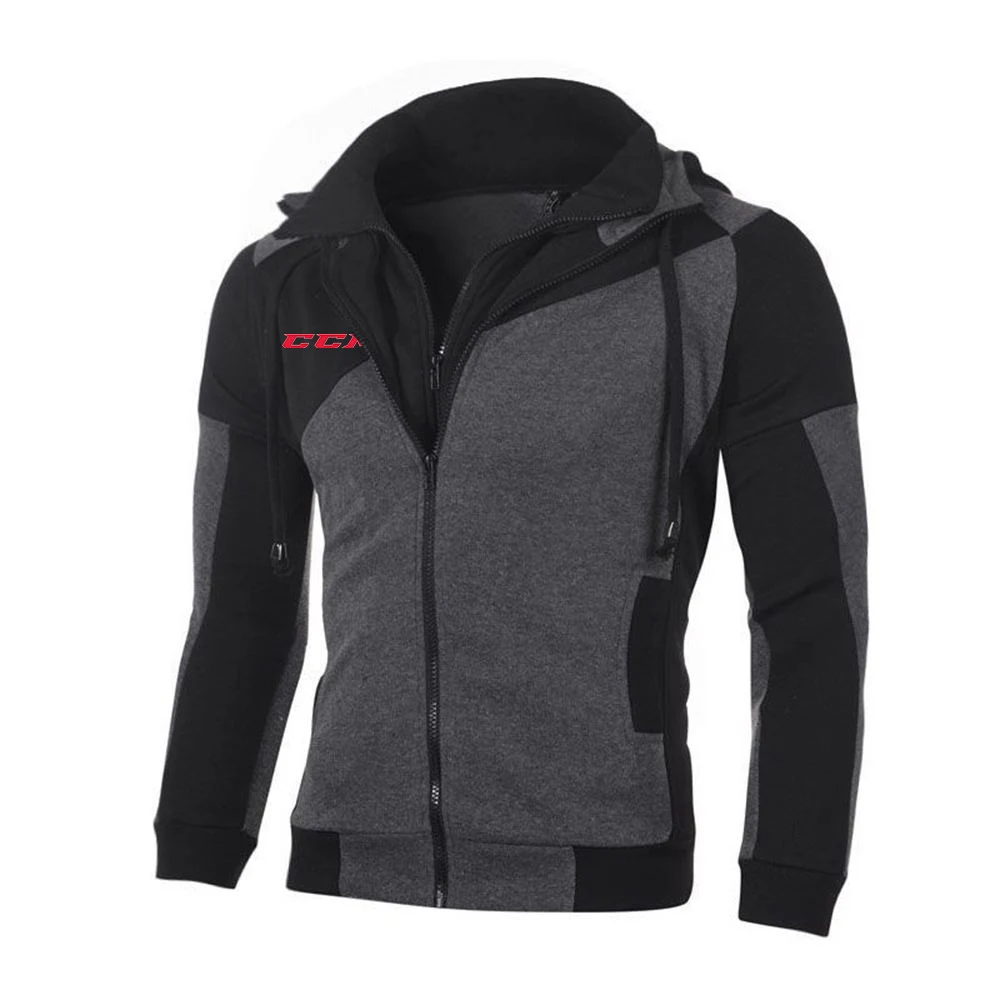CCM new men's contrast coat cardigan padded casual long sleeve zipper hoodie men's hoodie sweatshirt