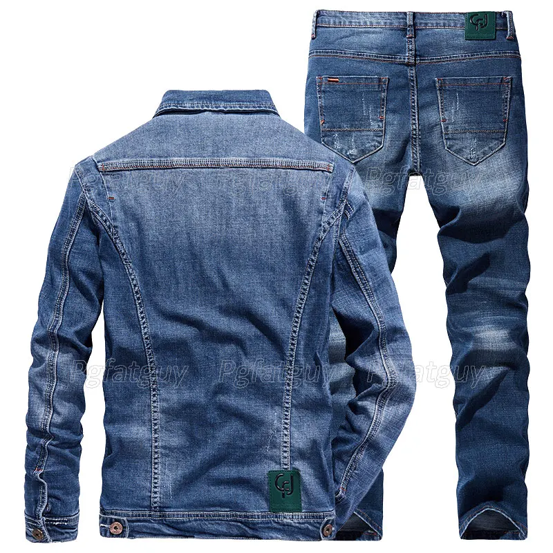Men's Simple Slim Fit Stretch Denim Suit, Long Sleeve Jacket and Pants, Business Casual Jeans Sets, Spring Daily Wear, 2-Piece 2
