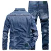 Men's Simple Slim Fit Stretch Denim Suit, Long Sleeve Jacket and Pants, Business Casual Jeans Sets, Spring Daily Wear, 2-Piece 2