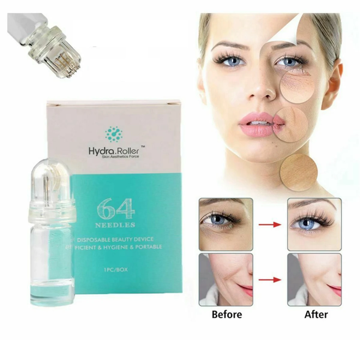 Micro Needle Roller Dermaroller Hydra Roller 64 Mezo Roller Anti Age Derma Reborn Eye