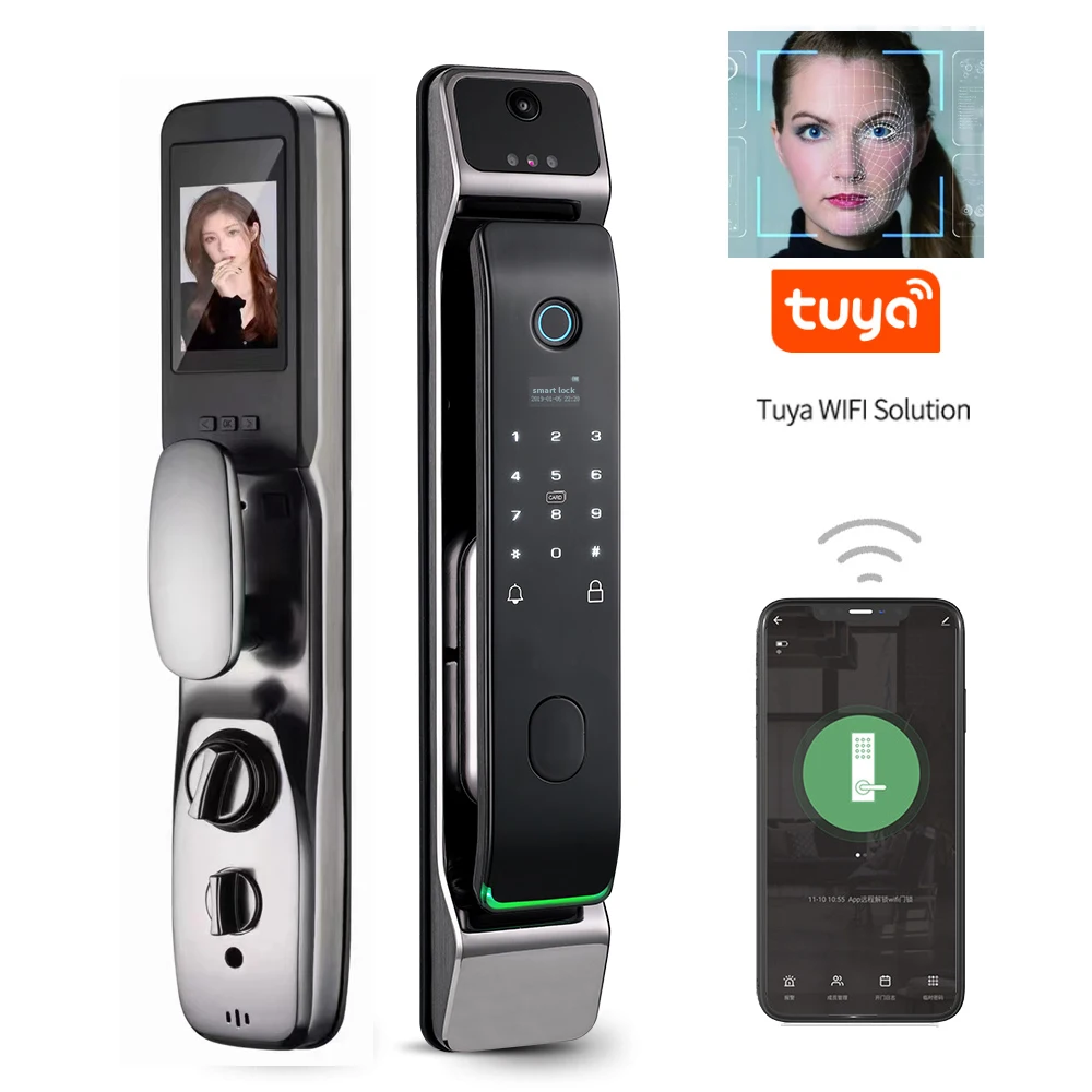 

Tuya smart face recognition lock 3d cerradura inteligente con wifi camera digital outdoor lock black alarm waterproof
