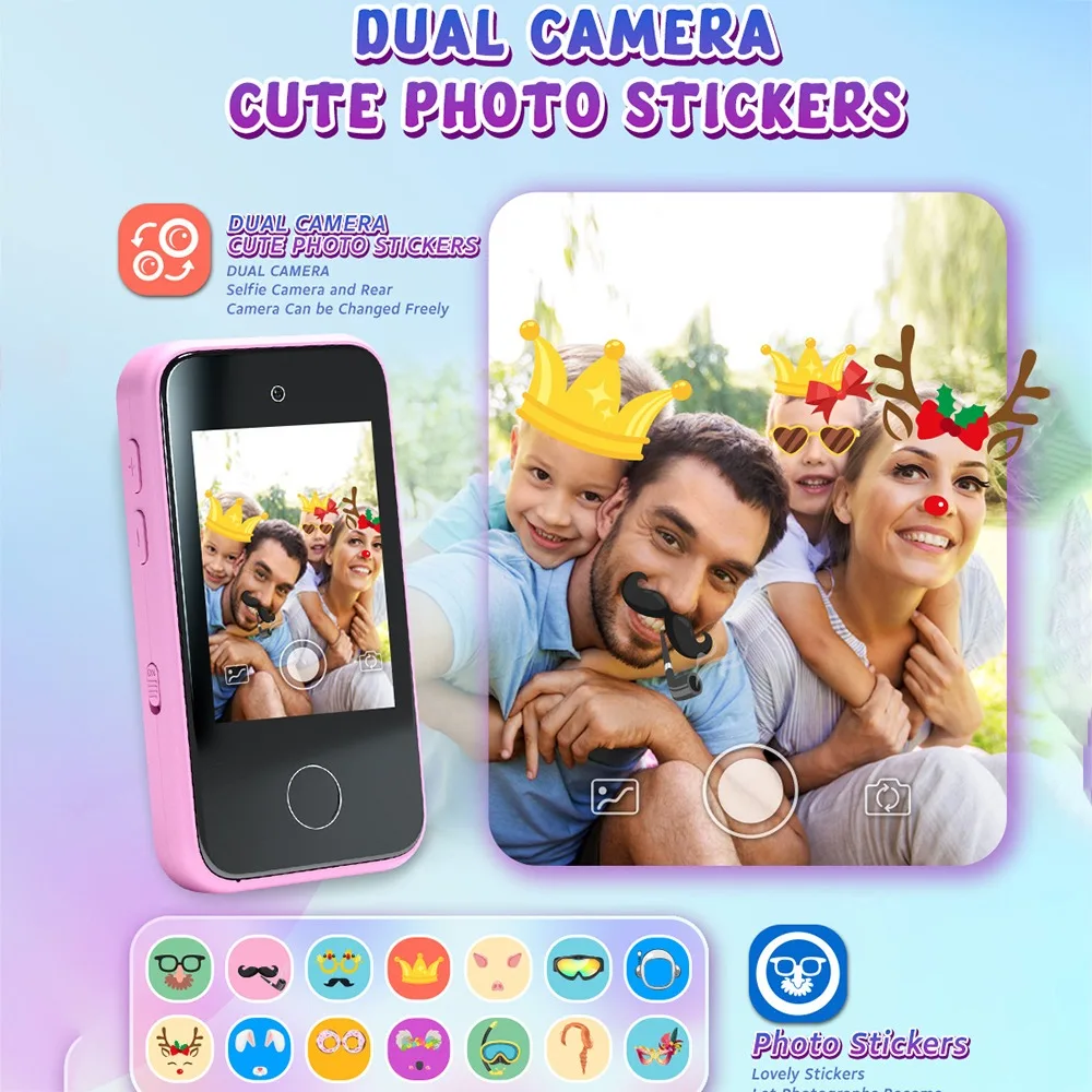 Dual Camera Children's Electronic Toy Mobile Phone Type-C Charging IPS Touch Model HD Photo Recording MP3 Player for Children's