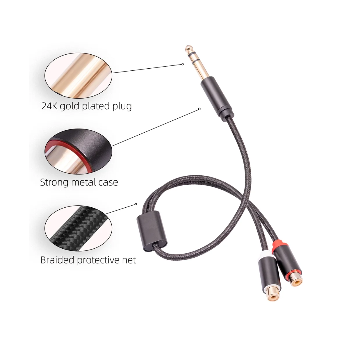 Cavo Adattatore Audio Femmina Da 6.35Mm Maschio A Doppio Rca Lotus, Cavo Splitter Da Rca Femmina A 1/4 Pollici, Cavo Da 6.35Mm A Rca