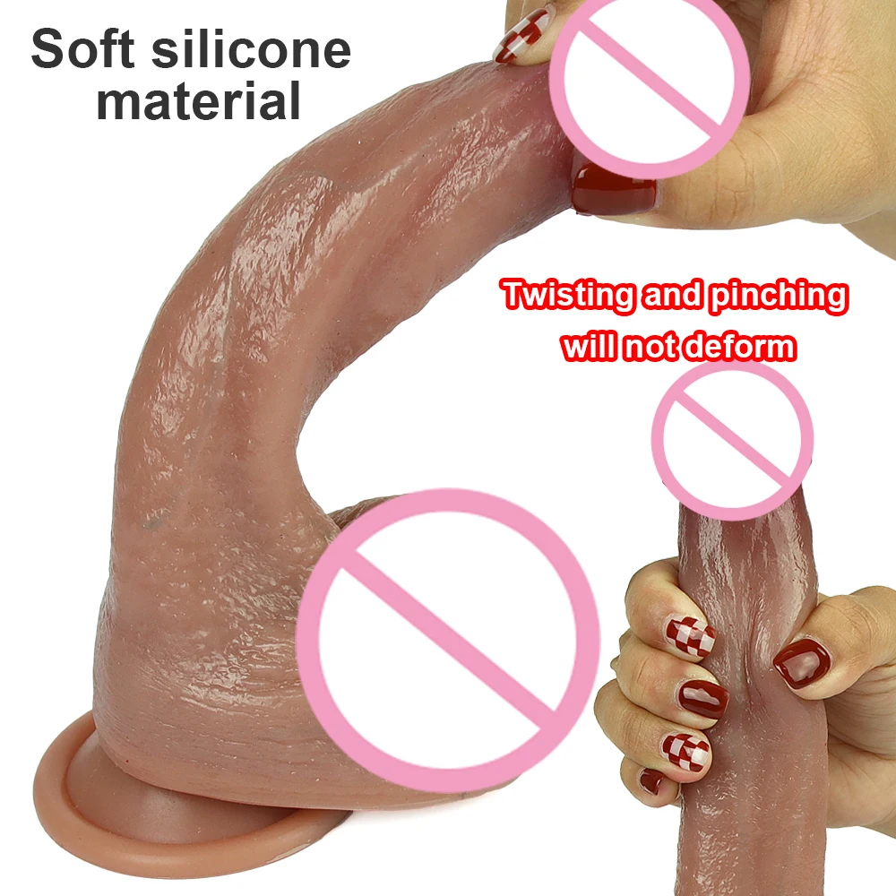Real Skin Realistic Dildo Powerful Suction Cup Penis Sex Toy Flexible G-spot Dick with Curved Shaft and Ball Toys for Adults 18 sex toys