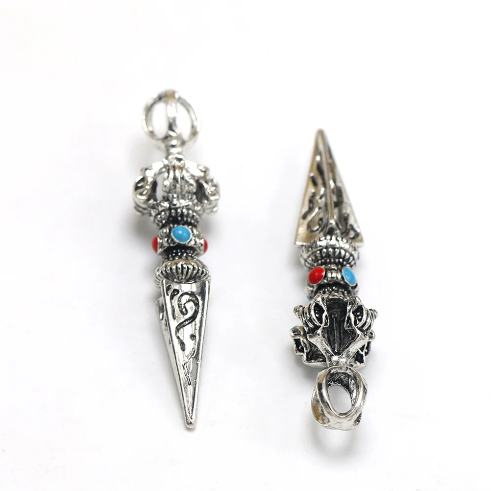 

2pcs Vajra Phurba Pendant 3D Amulet Meditation Yoga Necklace Pendant ( Silver)