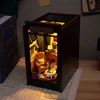DIY Book Nook Wooden Miniature Model Kit Detective Agency Casa Bookend With Light 3D Puzzle Bookshelf Home Decor Friends Gifts 5